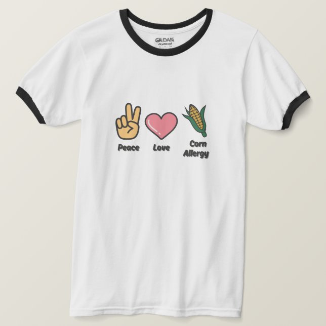 Camiseta Alergia do Milho do Amor pela Paz dos Homens (Frente do Design)