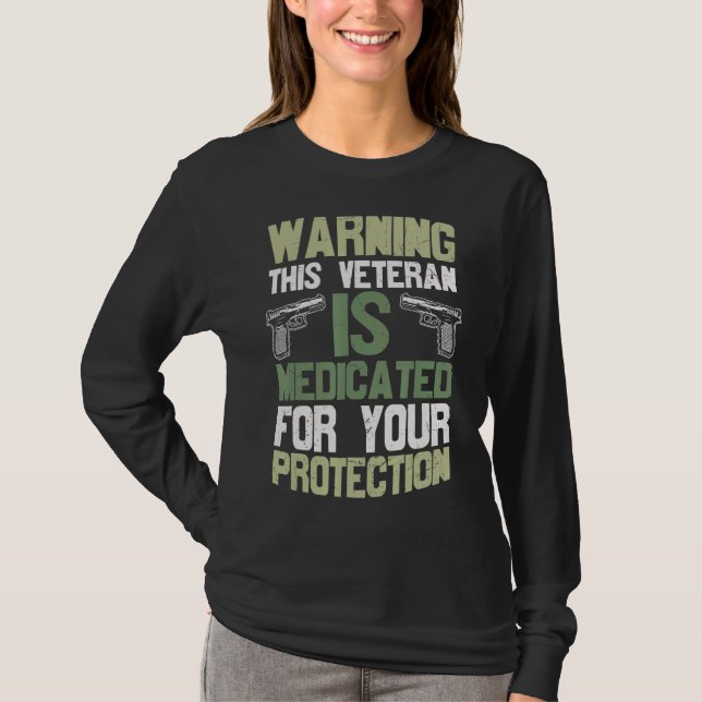 Camiseta Alerta Contra o Combate de Armas de Soldado Vetera (Frente)