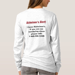 Camiseta Alerta de Alzheimer com número de telefone person