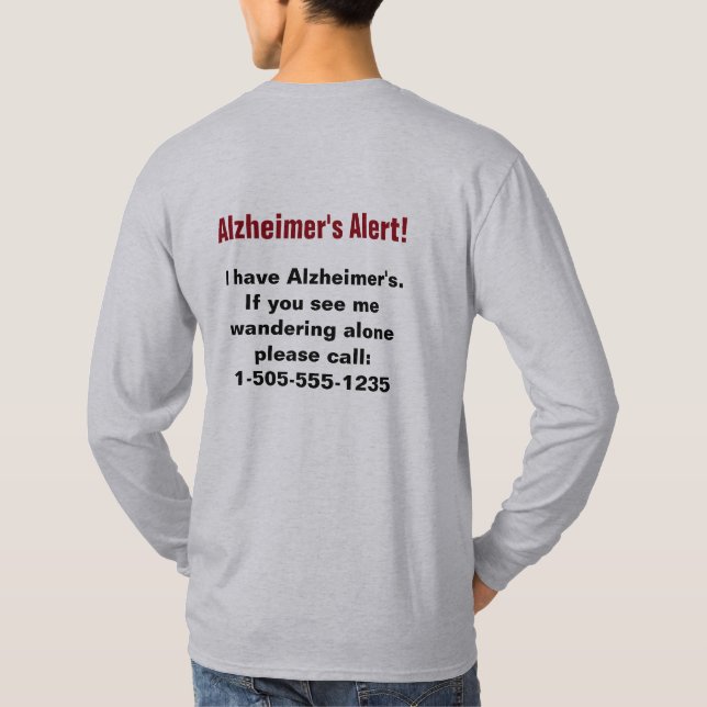 Camiseta Alerta de Alzheimer com número de telefone persona (Verso)