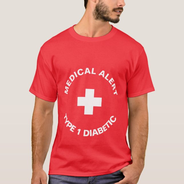 Camiseta Alerta Médico Personalizado Vermelho Diabético (Frente)