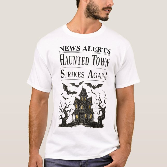 Camiseta Alertas de Notícias do Halloween Hunted House (Frente)