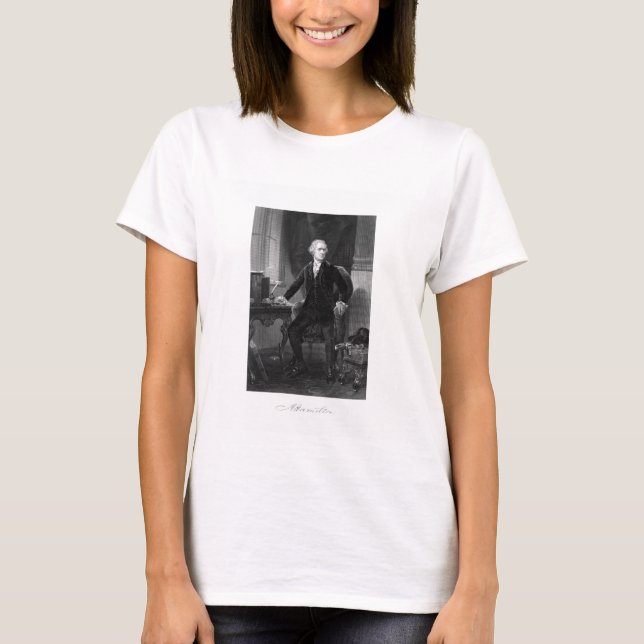 Camiseta Alexander Hamilton que senta-se em sua mesa (Frente)