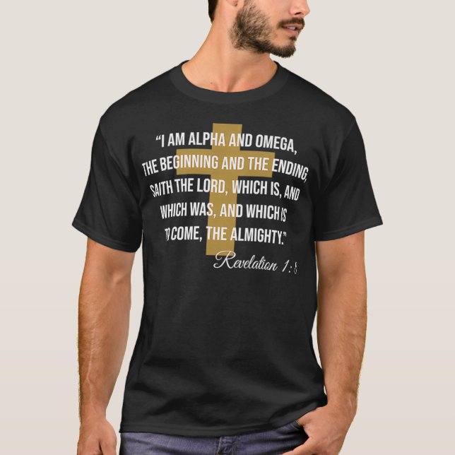 Camiseta Alfa Omega Revelação 18 Bíblia Verso Christian Cr (Frente)
