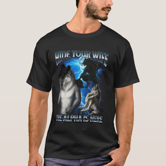 Camiseta Alfa Wolf Memória Engraçada Esconde Sua Esposa Alp (Frente)