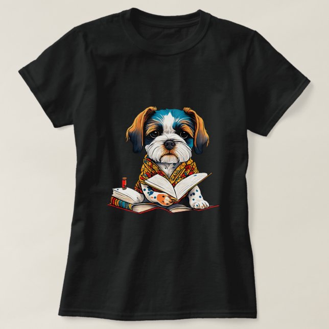 Camiseta Alfabetização animal com Maltipoo envolvido na Lei (Frente do Design)