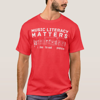 Camiseta alfabetização musical s eu gosto de comer meninas