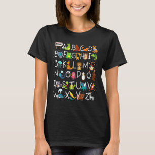 Camiseta Alfabeto Animal Abc Aprender Crianças Começam a Ap
