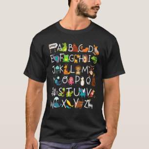 Camiseta Alfabeto Animal Abc Aprender Crianças Começam a Ap