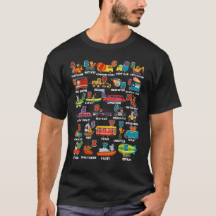 Camiseta Alfabeto Animal ABCs Aprendizado Transporte Letra