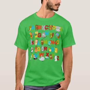 Camiseta Alfabeto Animal Learning ABC Crianças Cutes Educat
