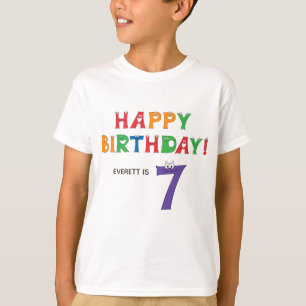 Camiseta Alfabeto Colorido de Aniversário 7 com Crianças 