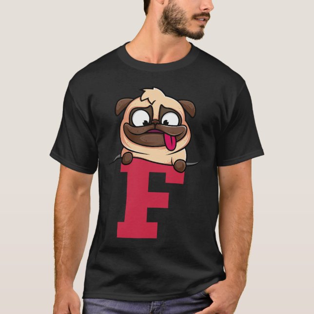 Camiseta alfabeto Cute Pug, letra f, alfabeto cão Clássico (Frente)