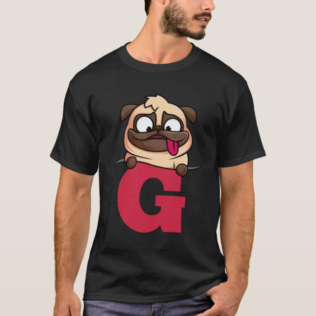Camiseta alfabeto Cute Pug, letra G, alfabeto cão Clássico (Frente)