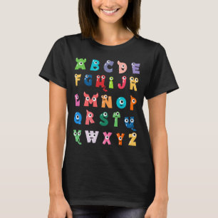 Camiseta Alfabeto de Monstro Fofo Abc Professor de Hallowee