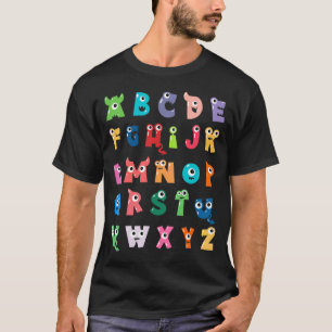 Camiseta Alfabeto de Monstro Fofo Abc Professor de Hallowee