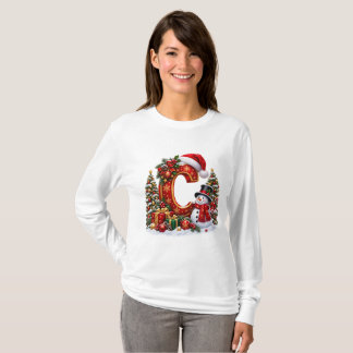 Camiseta Alfabeto do País das Maravilhas de Inverno Carta C