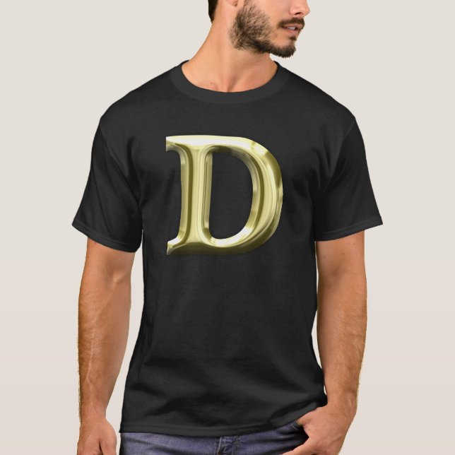 Camiseta Alfabeto Dourado brilhante dourado da letra D (Frente)