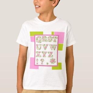 Camiseta alfabeto engraçado, alfabeto floral, alfabeto alfa