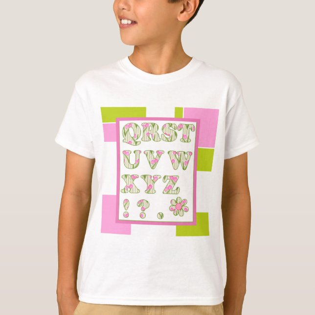 Camiseta alfabeto engraçado, alfabeto floral, alfabeto alfa (Frente)