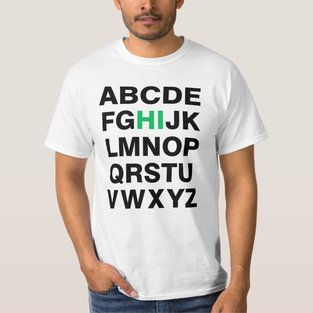 Camiseta Alfabeto engraçado "olá!" gráfico (Frente)