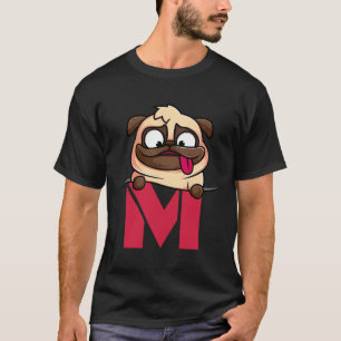 Camiseta Alfabeto fofo do Pug, letra M, alfabeto do cão Clá