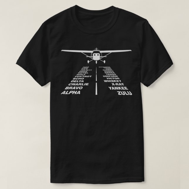 Camiseta Alfabeto fonético CESNA 172 Aviação (Frente do Design)