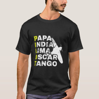 Camiseta Alfabeto Fonético de Piloto de Avião Papa Índia Li