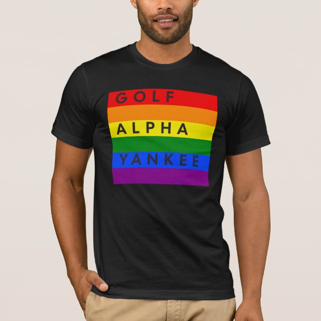 Camiseta Alfabeto Fonético gay Golf Alpha Yankee (Frente)