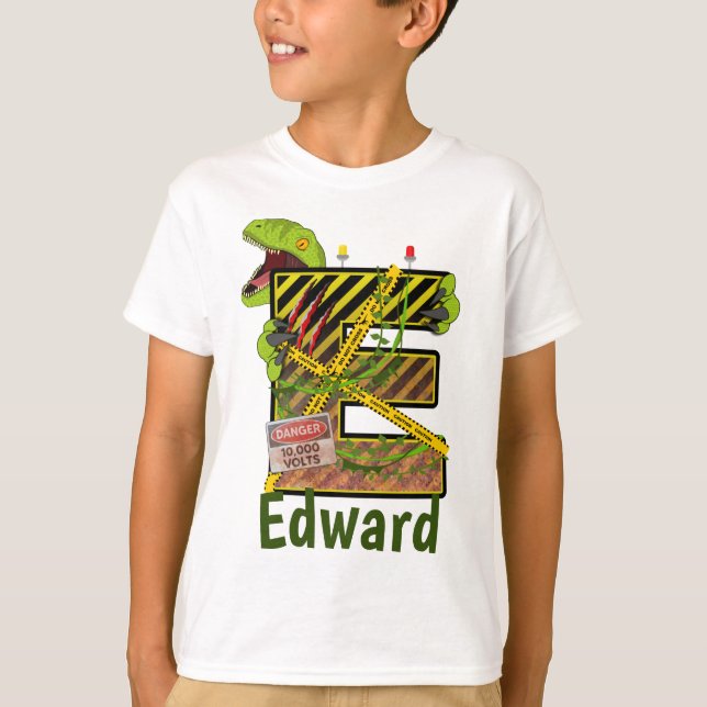 Camiseta Alfabeto Jurássico | Nome Personalizado da Letra I (Frente)
