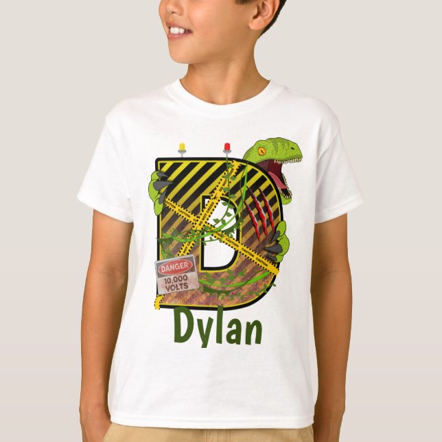 Camiseta Alfabeto Jurássico | Nome Personalizado da Letra I (Frente)