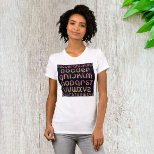 Camiseta Alfabeto Neon Retro dos Anos 80 Rosa e Amarelo
