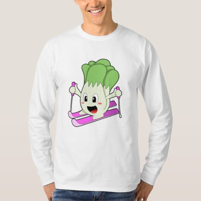 Camiseta Alface como esquiador com esqui (Frente)