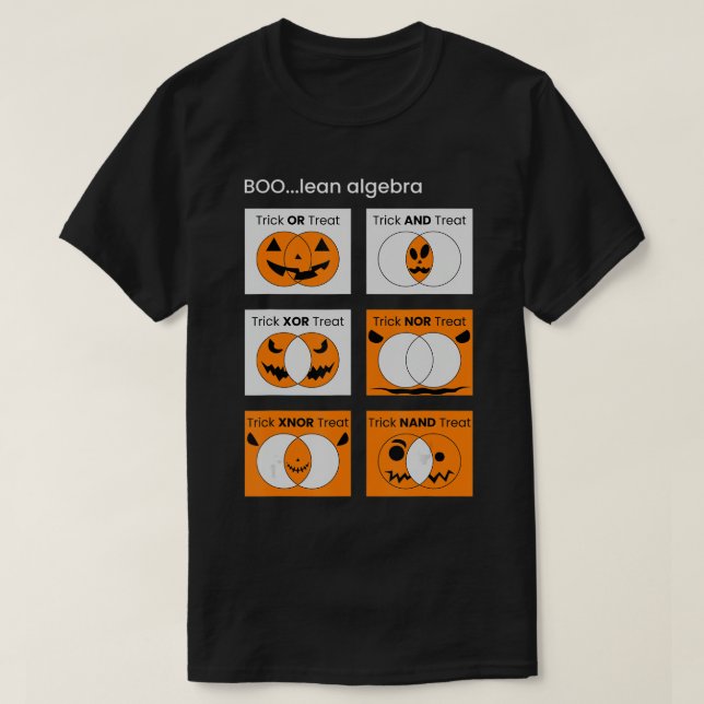 Camiseta Álgebra Booleana, Trick Ou Tratat Pumpkin Venn Dia (Frente do Design)