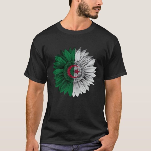 Camiseta Algeria Flag Sunflower Algerian Roots Proud Patrio (Frente)