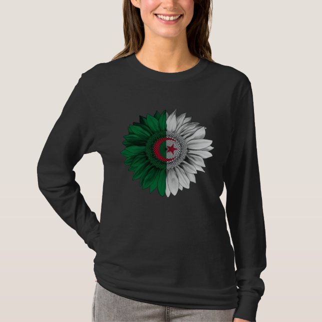 Camiseta Algeria Flag Sunflower Algerian Roots Proud Patrio (Frente)