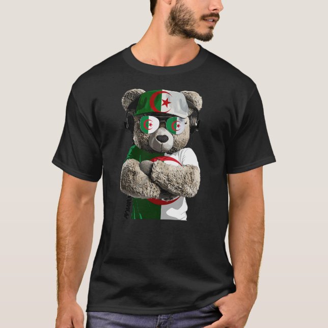 Camiseta Algerian Flag Bear Sunglasses Souvenirs Products A (Frente)