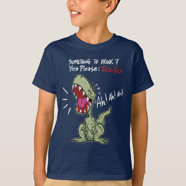 Camiseta Algo para beber? Sim, Por Favor: Dinossauro Tea-Re (Frente)