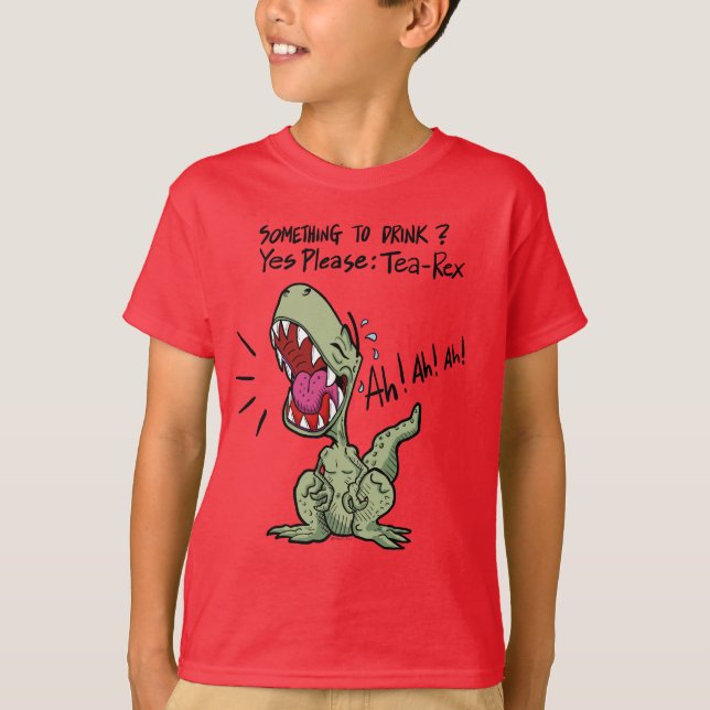 Camiseta Algo para beber? Sim, Por Favor: Dinossauro Tea-Re (Frente)