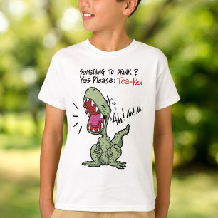 Camiseta Algo para Beber? Sim Por Favor: Tea-Rex Dinossauro