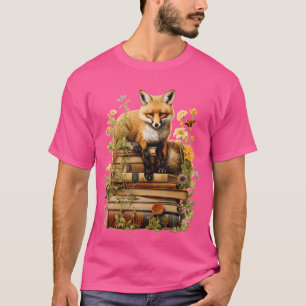 Camiseta Algodão Aestético Raposa Floral Com Pó De Livro