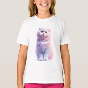 Camiseta Algodão Doce Pastel Gato Escocês Dobrado Crianças