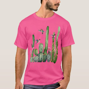 Camiseta Algodão Flores De Cactus Hummingbird Floral Gard
