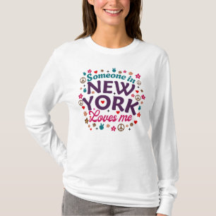 Camiseta Alguém em Nova York Me Ama Design Retrô Divertido