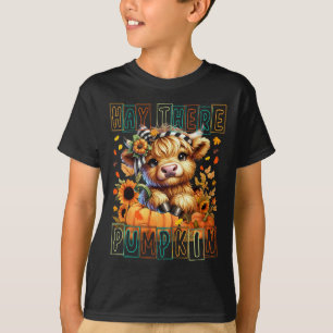 Camiseta Ali Pumpkin Retro Style Highland Cow Para Fal
