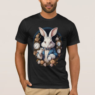 Camiseta Alice no Coelho Branco em Relógios e rosas