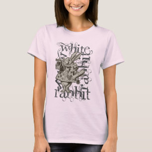 Camiseta Alice no Grunge branco do coelho do país das