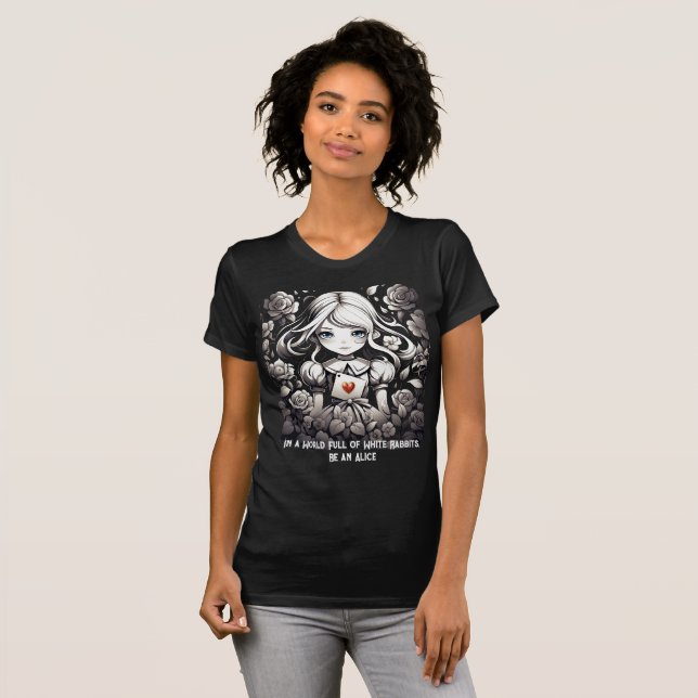 Camiseta Alice no País das Maravilhas Negro e Branco (Frente Completa)