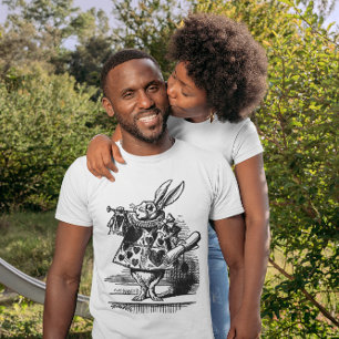 Camiseta Alice no País das Maravilhas Vintage Coelho Branco