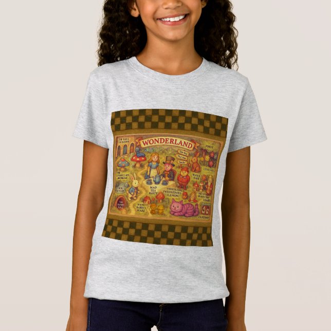 Camiseta Alice Whimsical Map no País das Maravilhas (Frente)